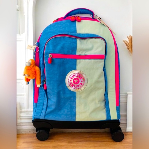 Kipling New Zea 15" Laptop Rolling Backpack Blue Bouncy - Picture 1 of 7